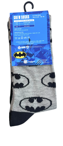 Batman Crew Kids Sock 4 Pack Asst. Size - 13-3
