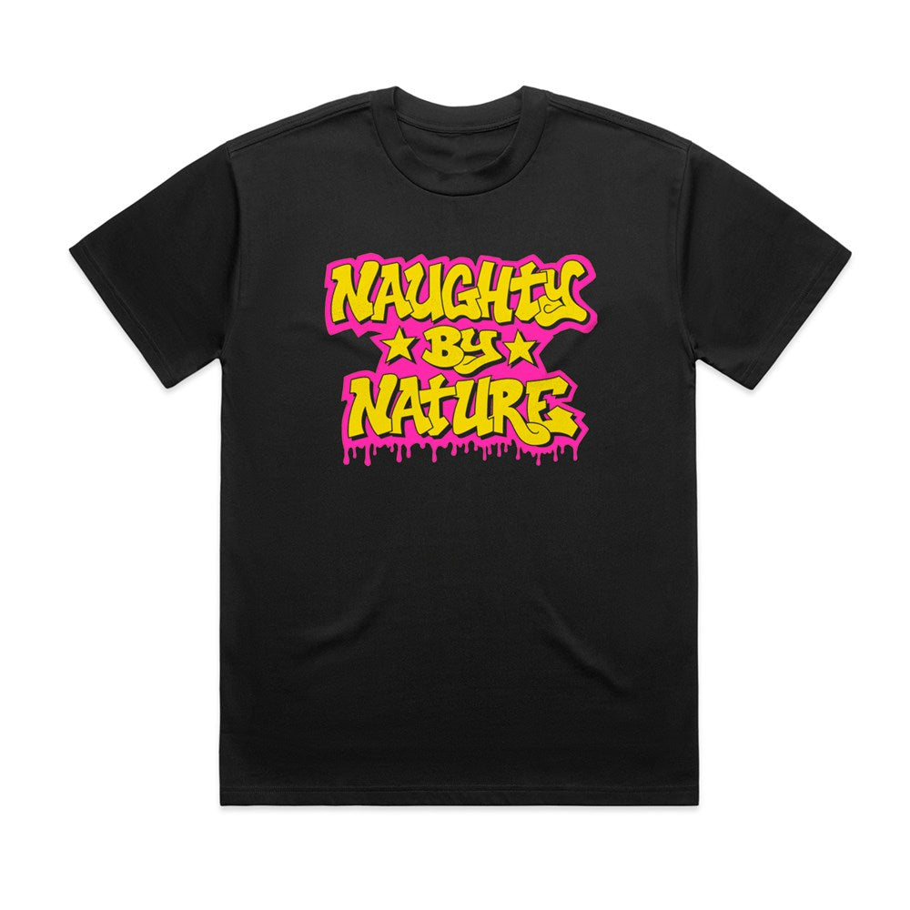 Naughty By Nature - Neon Drip - Black T-shirt