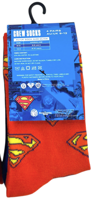 Superman Crew Kids Sock 4 Pack Asst. Size 9-12