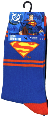 Superman Crew Kids Socks 4 Pack Asst. Size 13-3