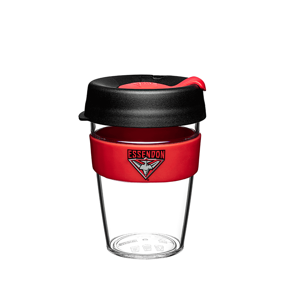 ESSENDON BOMBERS AFL BREW CLEAR PLASTIC KEEPCUP_ESSENDON BOMBERS_STUBBY CLUB