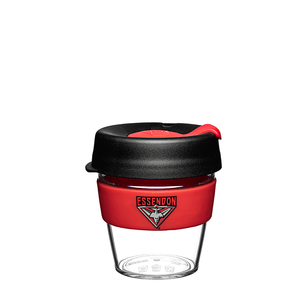 ESSENDON BOMBERS AFL BREW CLEAR PLASTIC KEEPCUP_ESSENDON BOMBERS_STUBBY CLUB