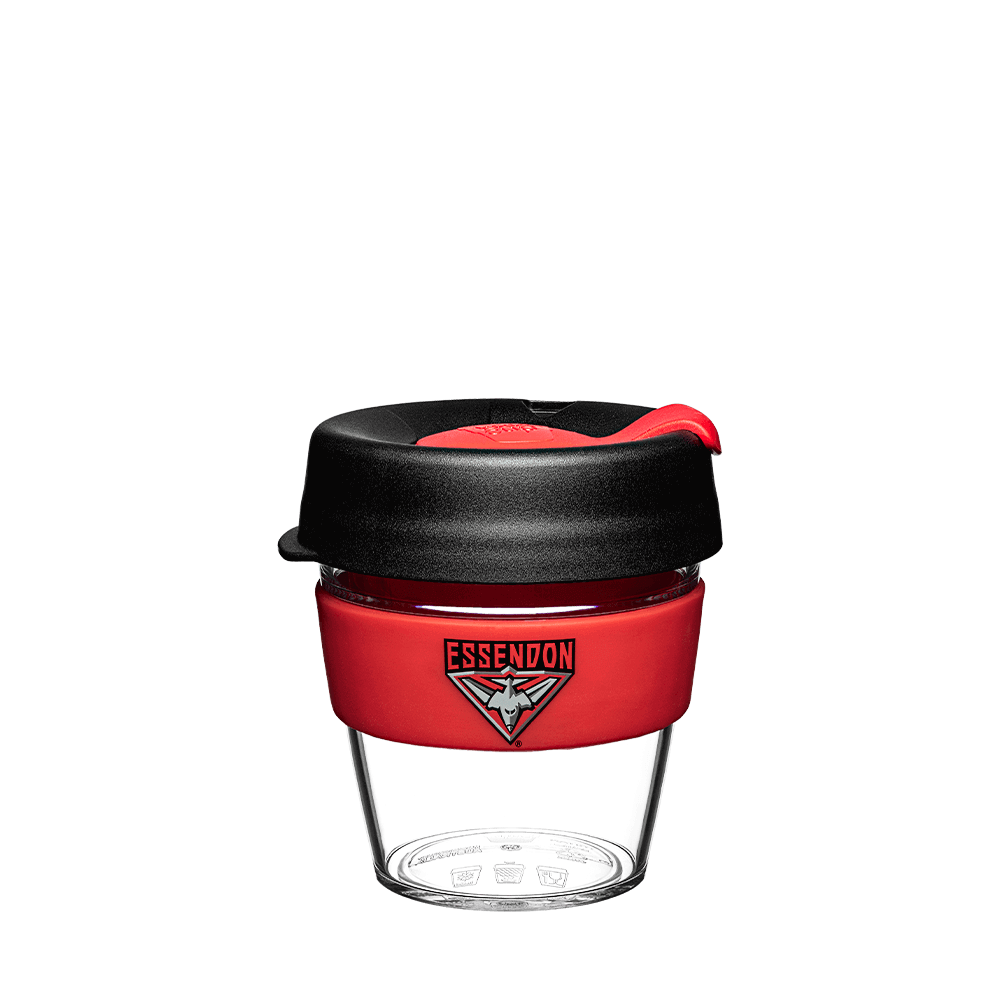 ESSENDON BOMBERS  AFL BREW CLEAR PLASTIC KEEPCUP_ESSENDON BOMBERS_STUBBY CLUB