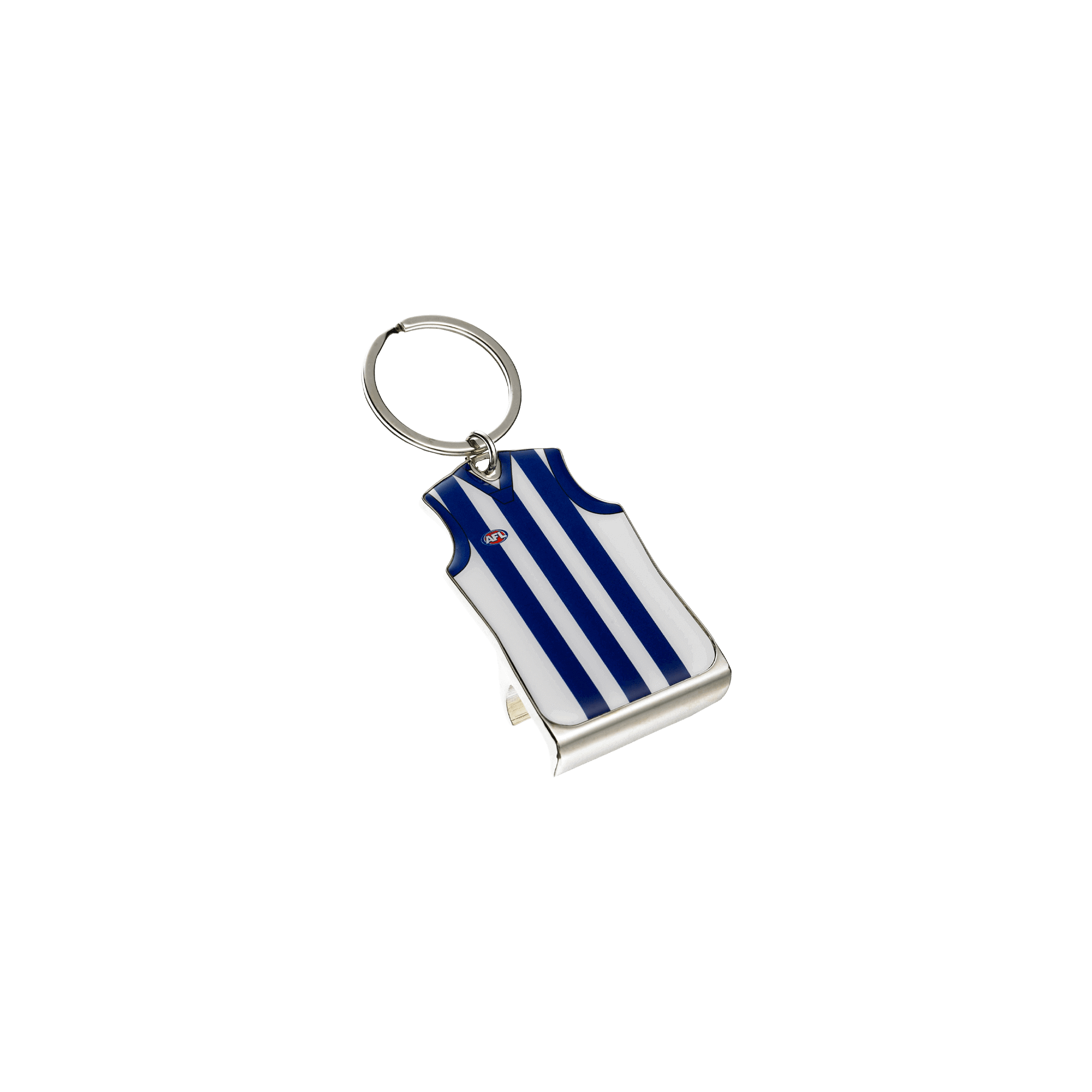 NORTH MELBOURNE KANGAROOS AFL TEAM GUERNSEY BOTTLE OPENER KEYRING_MELBORNE KANGAROOS_STUBBY CLUB