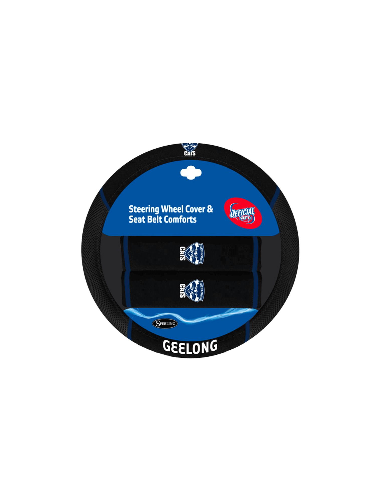 GEELONG CATS STEERING WHEEL COVER AND SEAT BELT COMFORTS SET_GEELONG CATS_STUBBY CLUB
