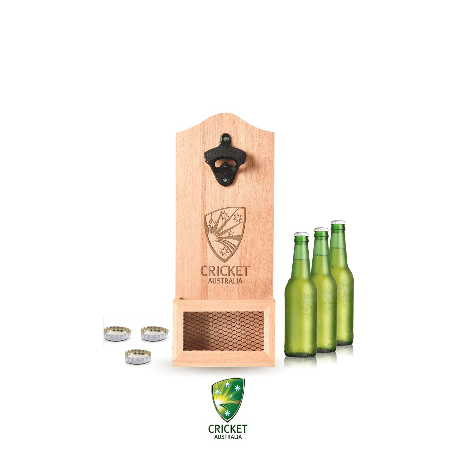 CRICKET AUSTRALIA WOODEN WALL MOUNTED BOTTLE OPENER_CRICKET AUSTRALIA_STUBBY CLUB