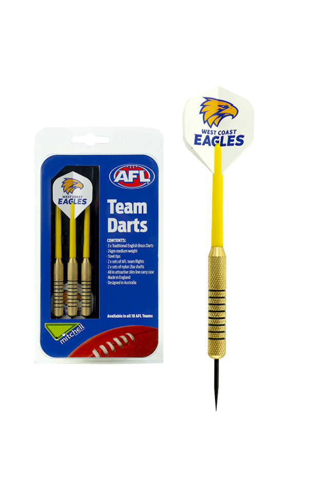 WEST COAST EAGLES AFL BRASS DARTS 3 X DARTS FLIGHTS & SHAFTS IN CASE_WEST COAST EAGLES_STUBBY CLUB