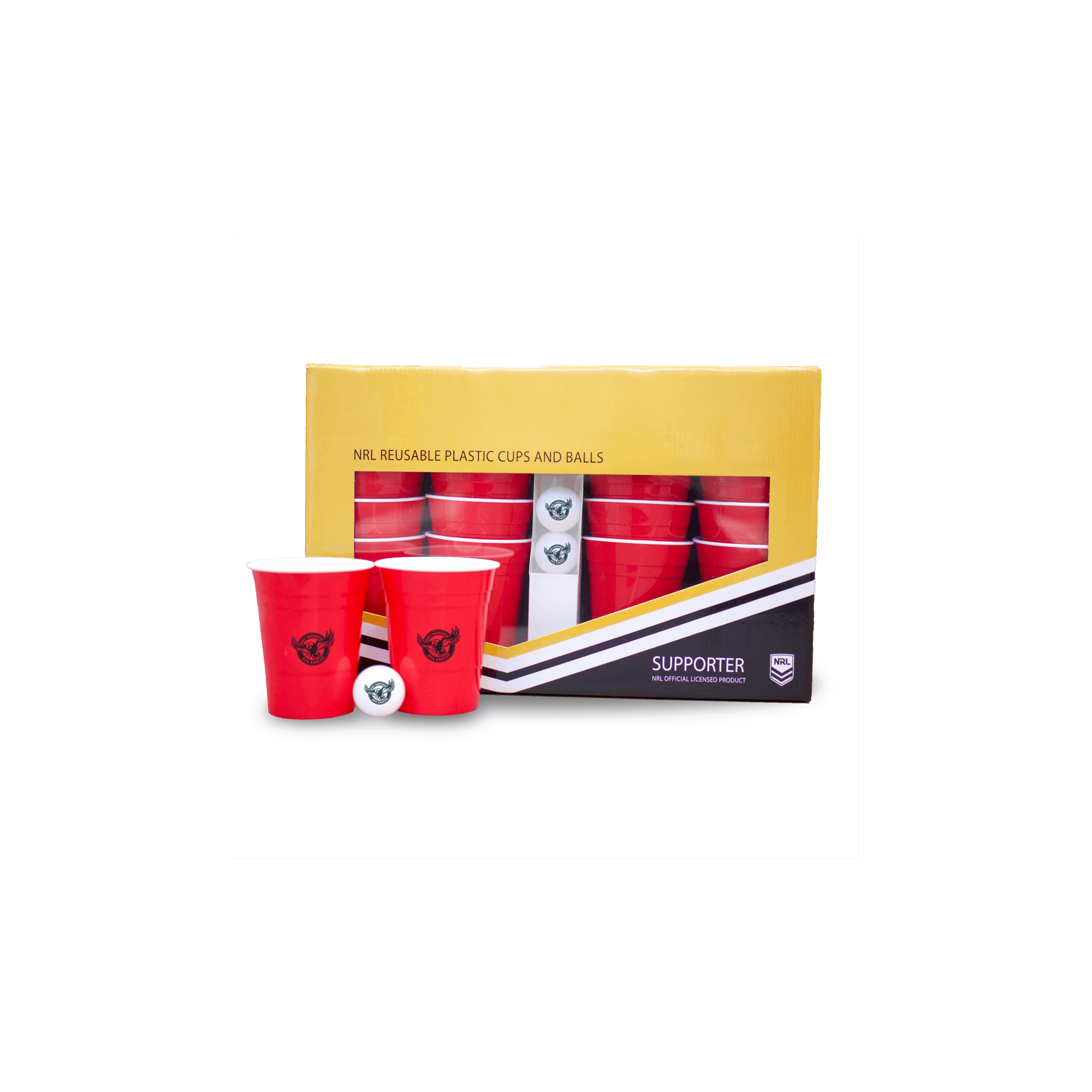 NRL REUSABLE BEER PONG CUPS AND BALLS_MANLY SEA EAGLES_STUBBY CLUB