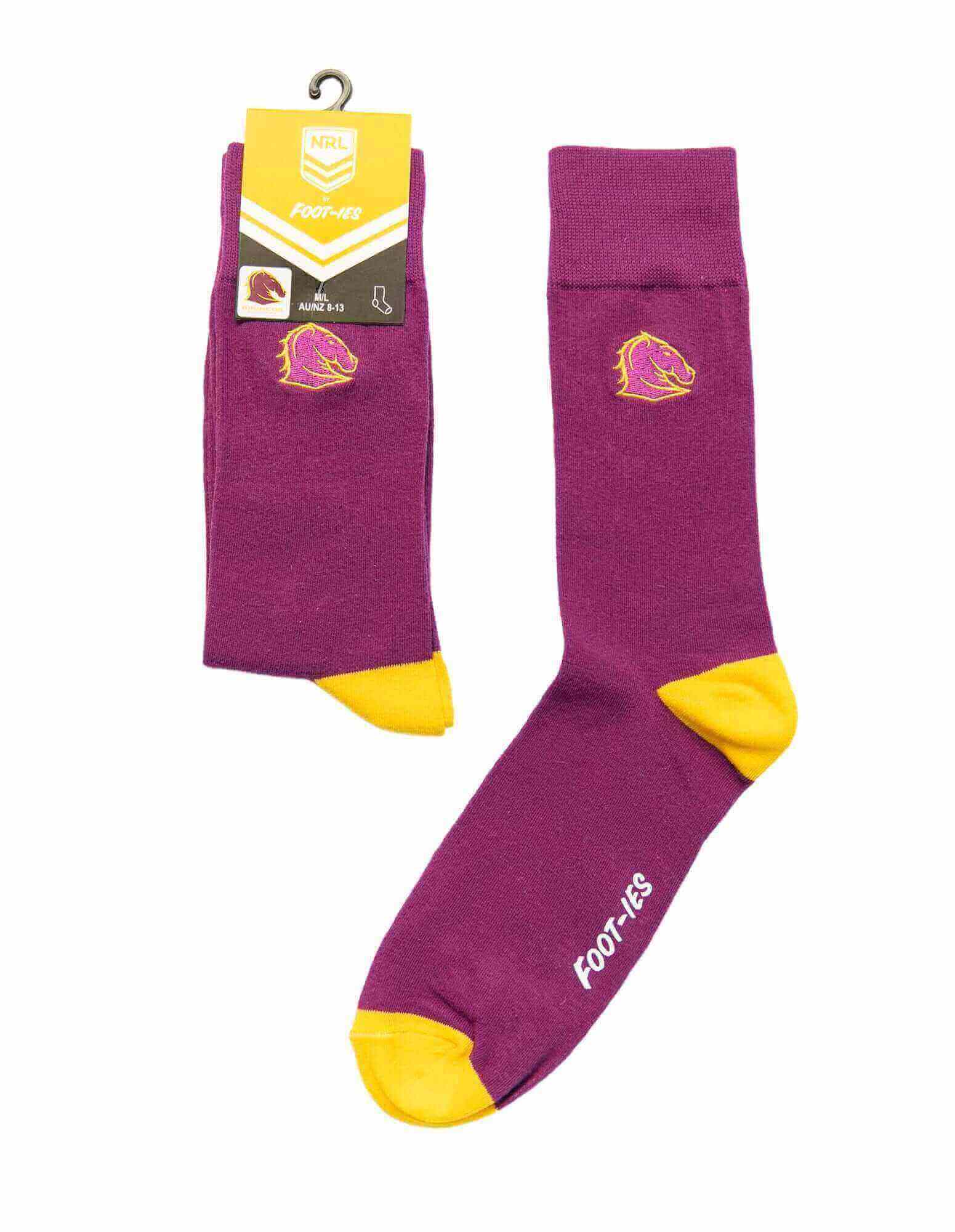 BRISBANE BRONCOS NRL SMALL EMBROIDERY SOCK M/L_BRISBANE BRONCOS_ STUBBY CLUB