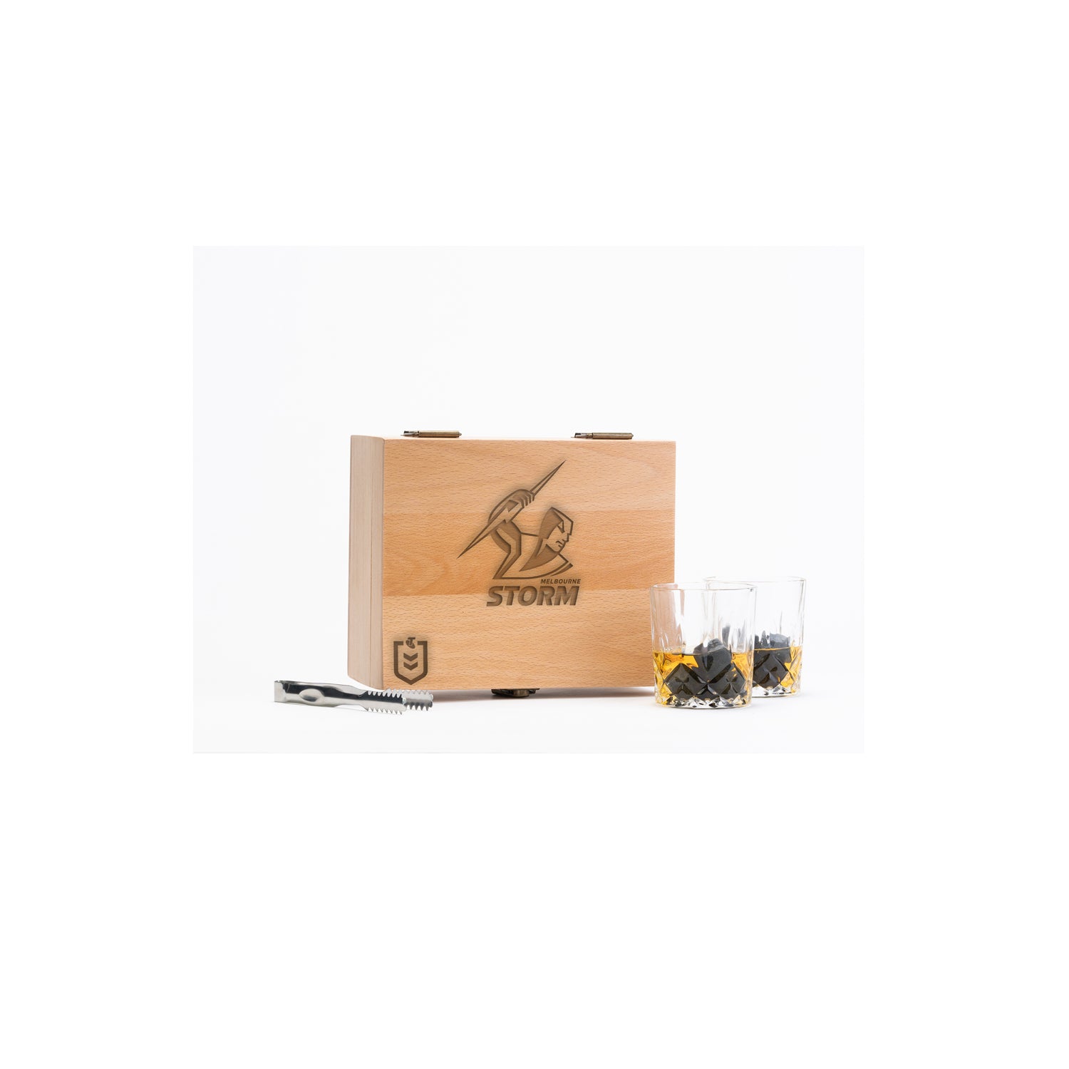MELBOURNE STORM NRL WHISKEY STONE SET WITH GLASSES_MELBOURNE STORM_STUBBY CLUB