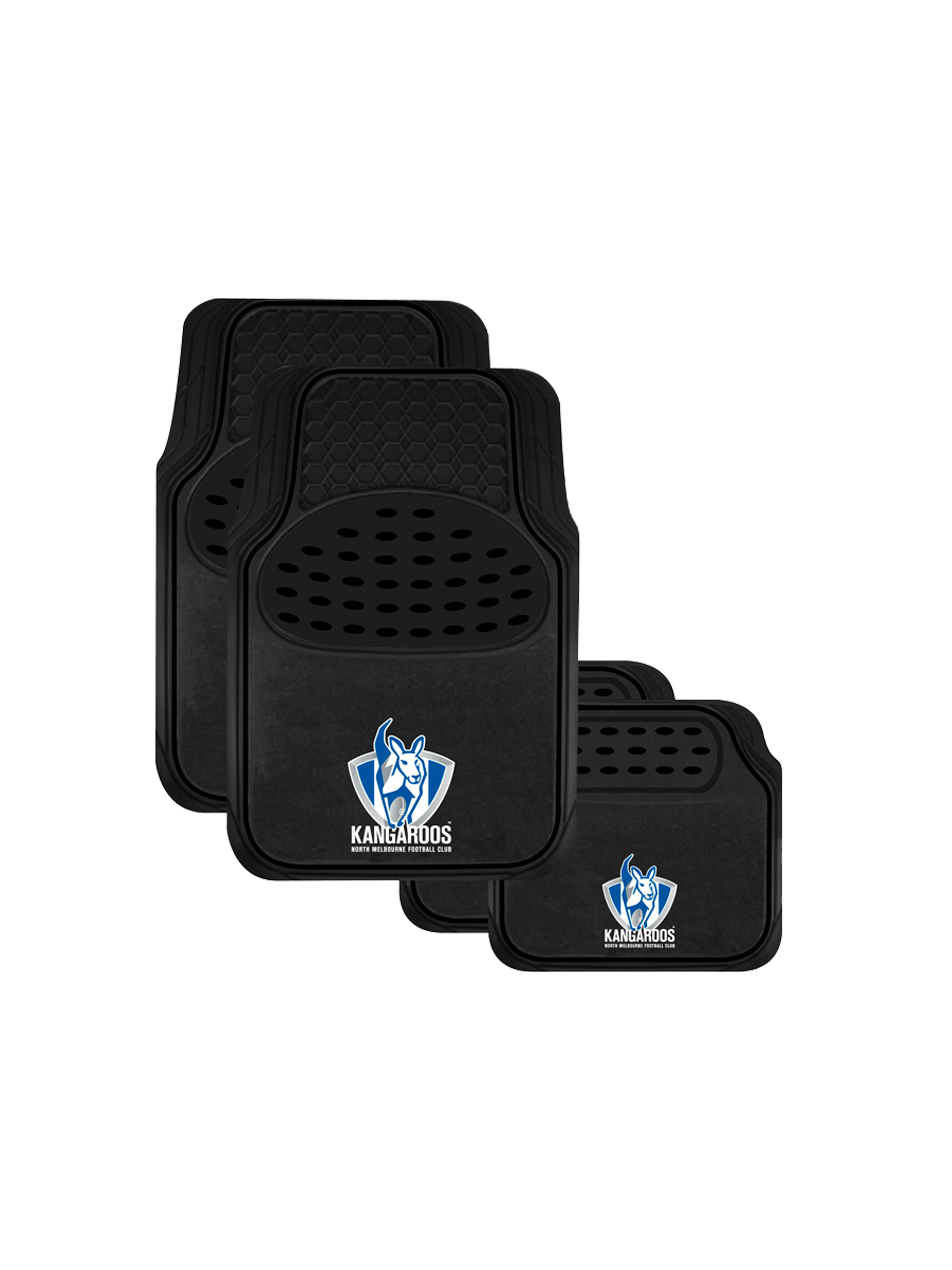 OFFICIAL NORTH MELBOURNE KANGAROOS CARPET AND RUBBER CAR MAT SET