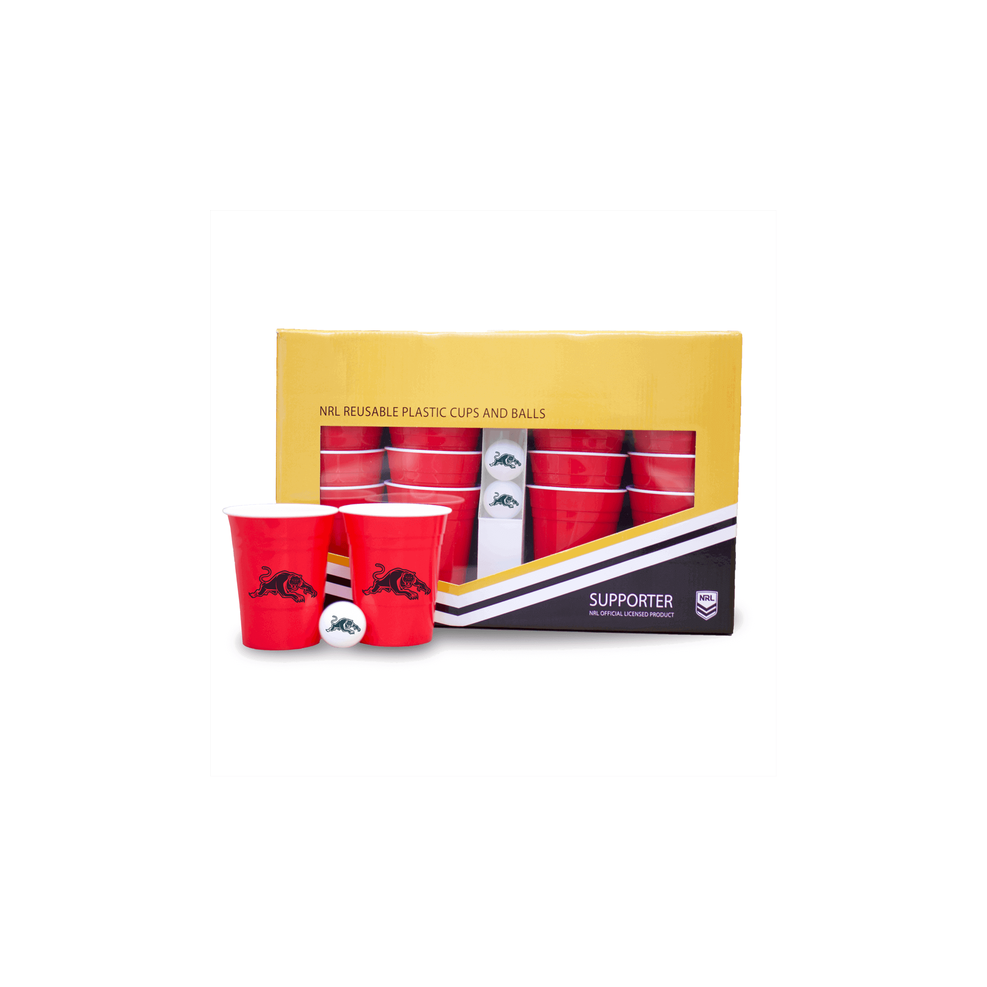 PENRITH PANTHERS NRL RESUABLE BEER PONG CUPS AND BALLS_PENRITH PANTHERS_STUBBY CLUB