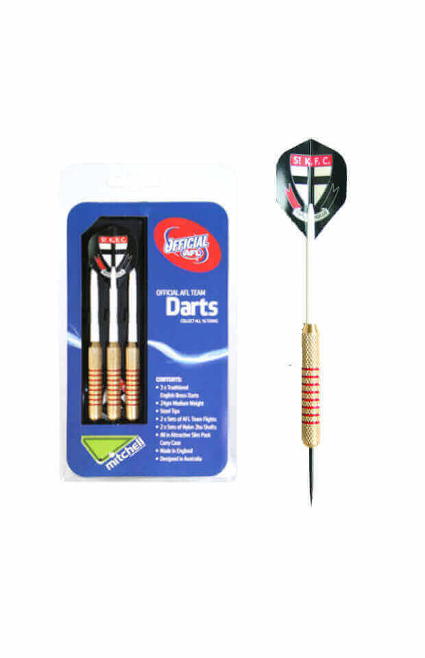 AFL BRASS DARTS 3 X DARTS FLIGHTS & SHAFTS IN CASE_ST KILDA SAINTS_STUBBY CLUB