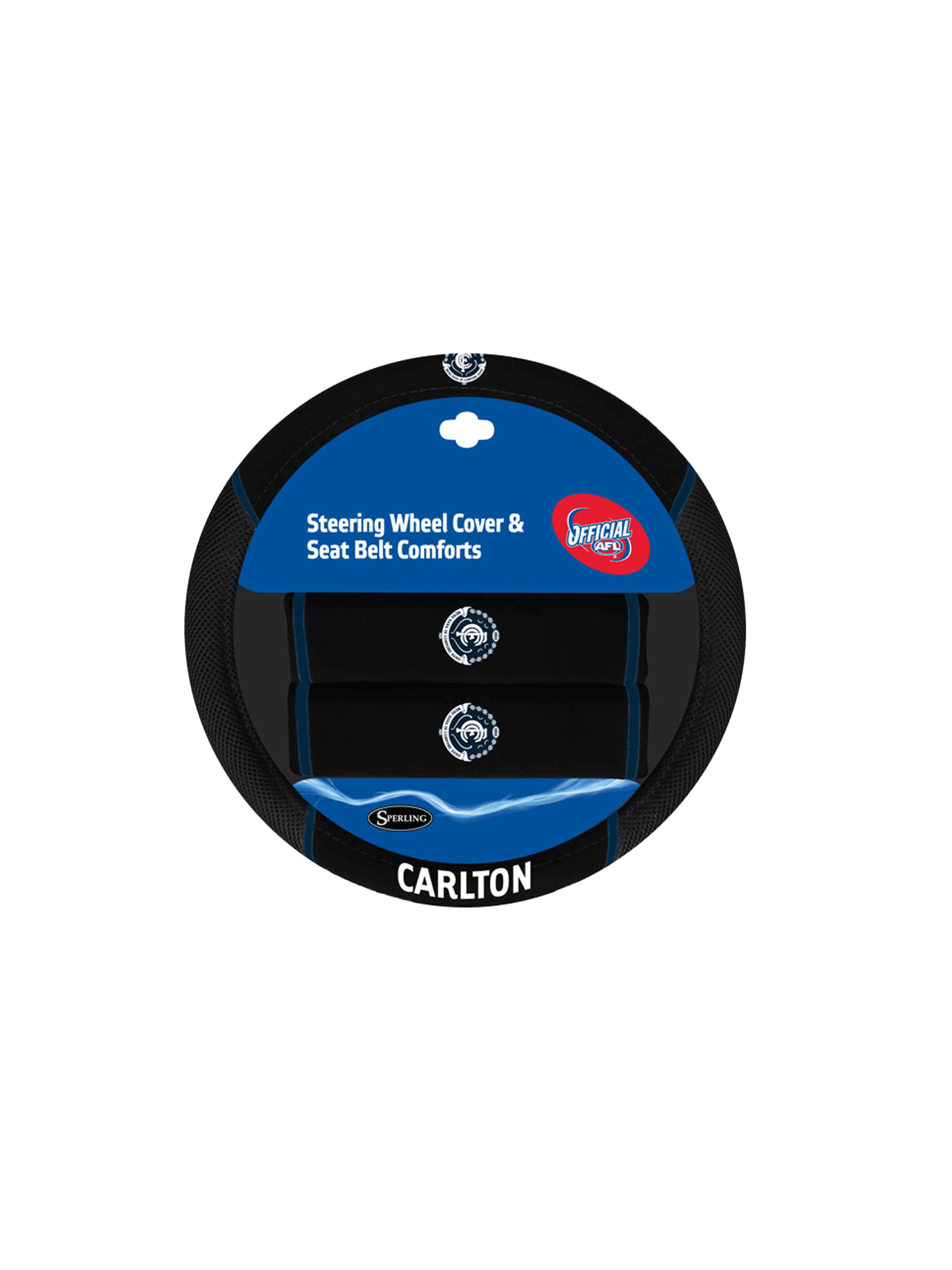 CARLTON BLUES STEERING WHEEL COVER AND SEAT BEALT COMFORTS SET_CARLTON BLUES_ STUBBY CLUB