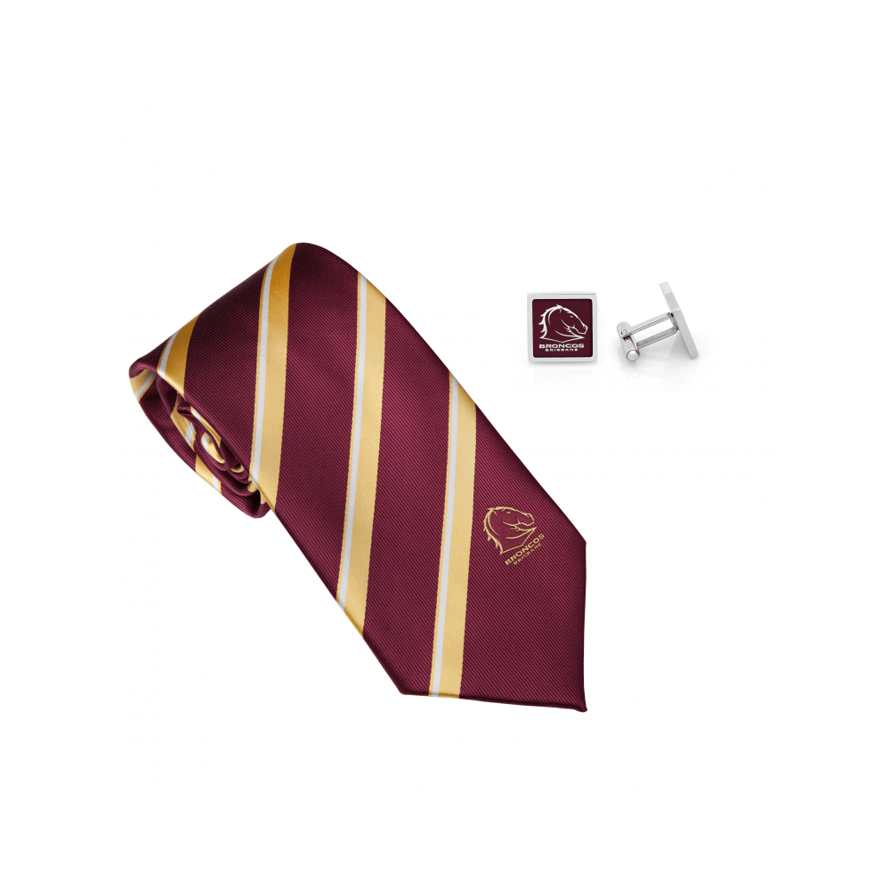 BRISBANE BRONCOS NRL TIE AND CUFFLINKS SET_BRISBANE BRONCOS_ STUBBY CLUB