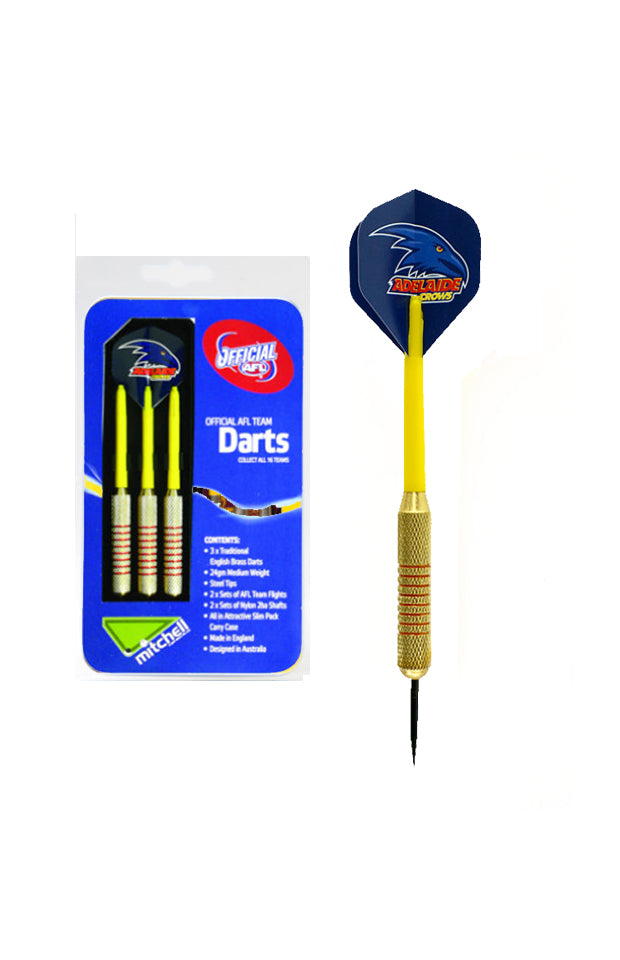 AFL BRASS DARTS 3 X DARTS FLIGHTS & SHAFTS IN CASE_ADELAIDE CROIWS_STUBBY CLUB