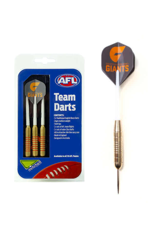 AFL BRASS DARTS 3 X DARTS FLIGHTS & SHAFTS IN CASE_GSW GIANTS_STUBBY CLUB