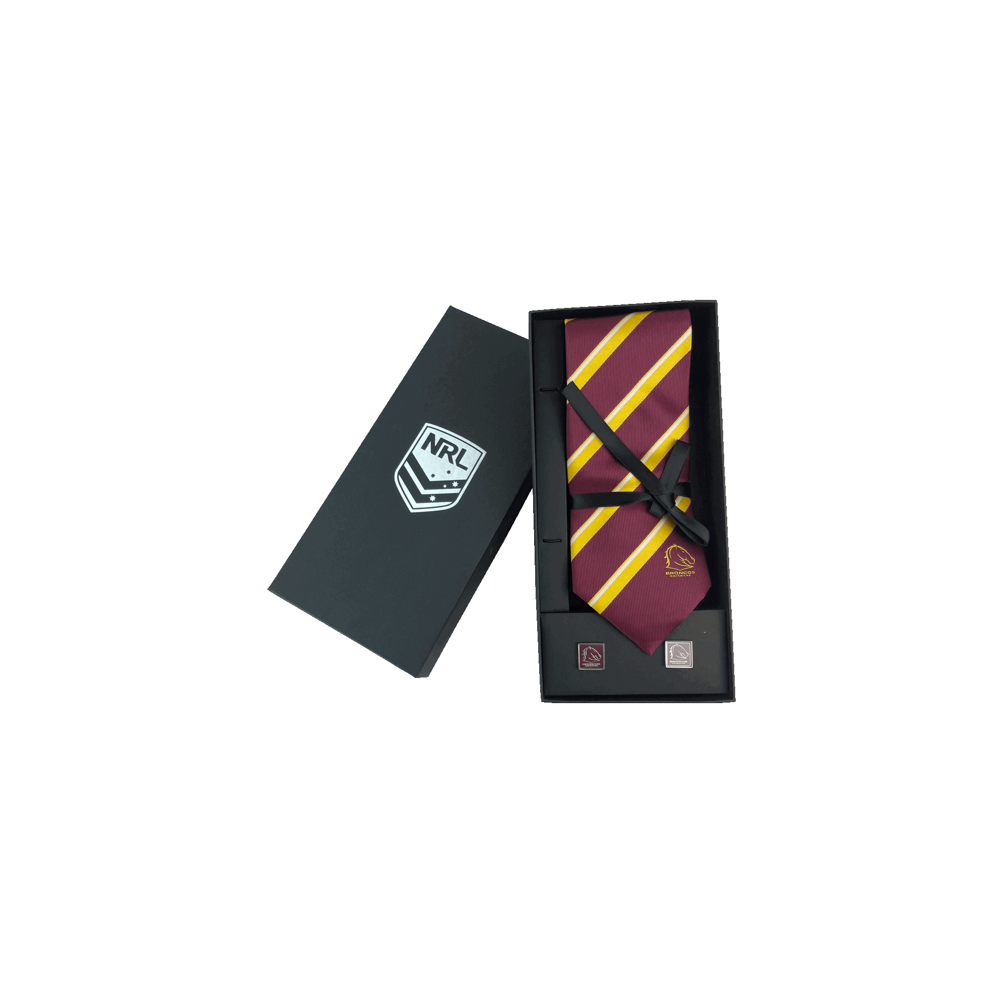 BRISBANE BRONCOS NRL TIE AND CUFFLINKS SET_BRISBANE BRONCOS_ STUBBY CLUB