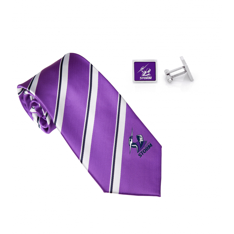 MELBOURNE STORM NRL TIE AND CUFFLINKS SET_MELBOURNE STORM_STUBBY CLUB