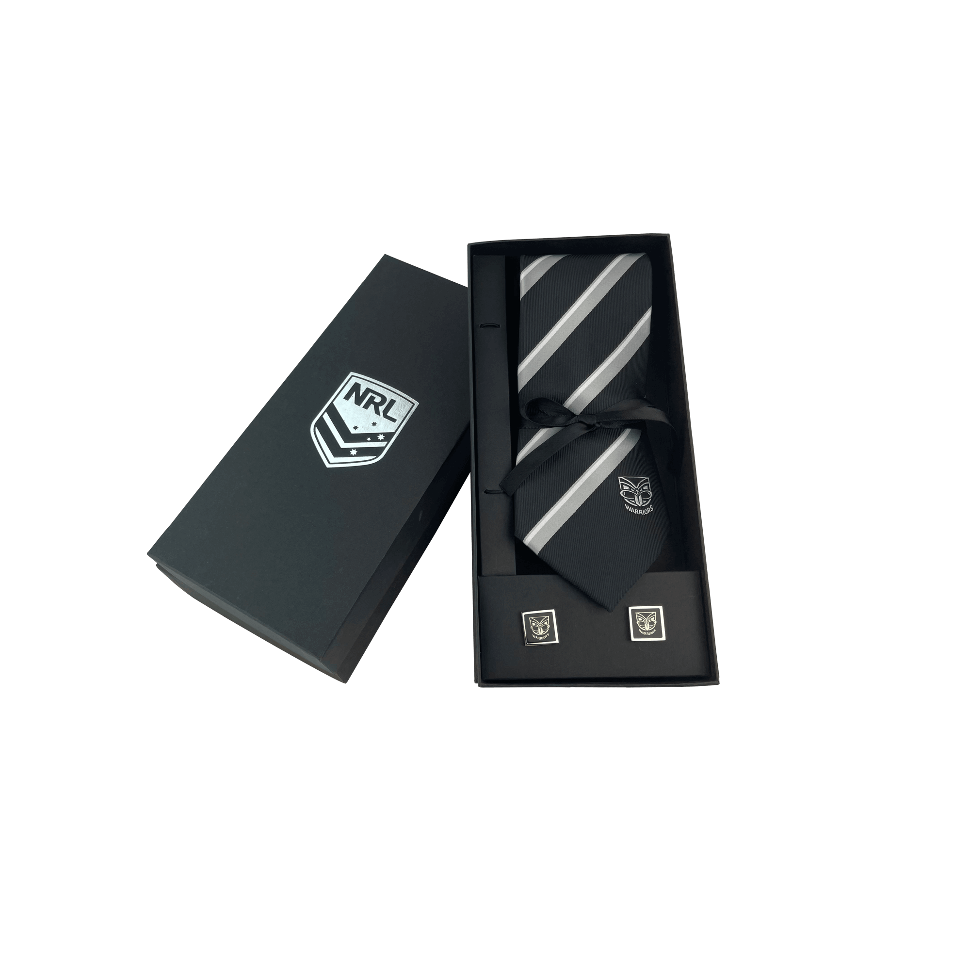 NEW ZEALAND WARRIORS NRL TIE AND CUFFLINKS SET_NEW ZEALAND WARRIORS_STUBBY CLUB