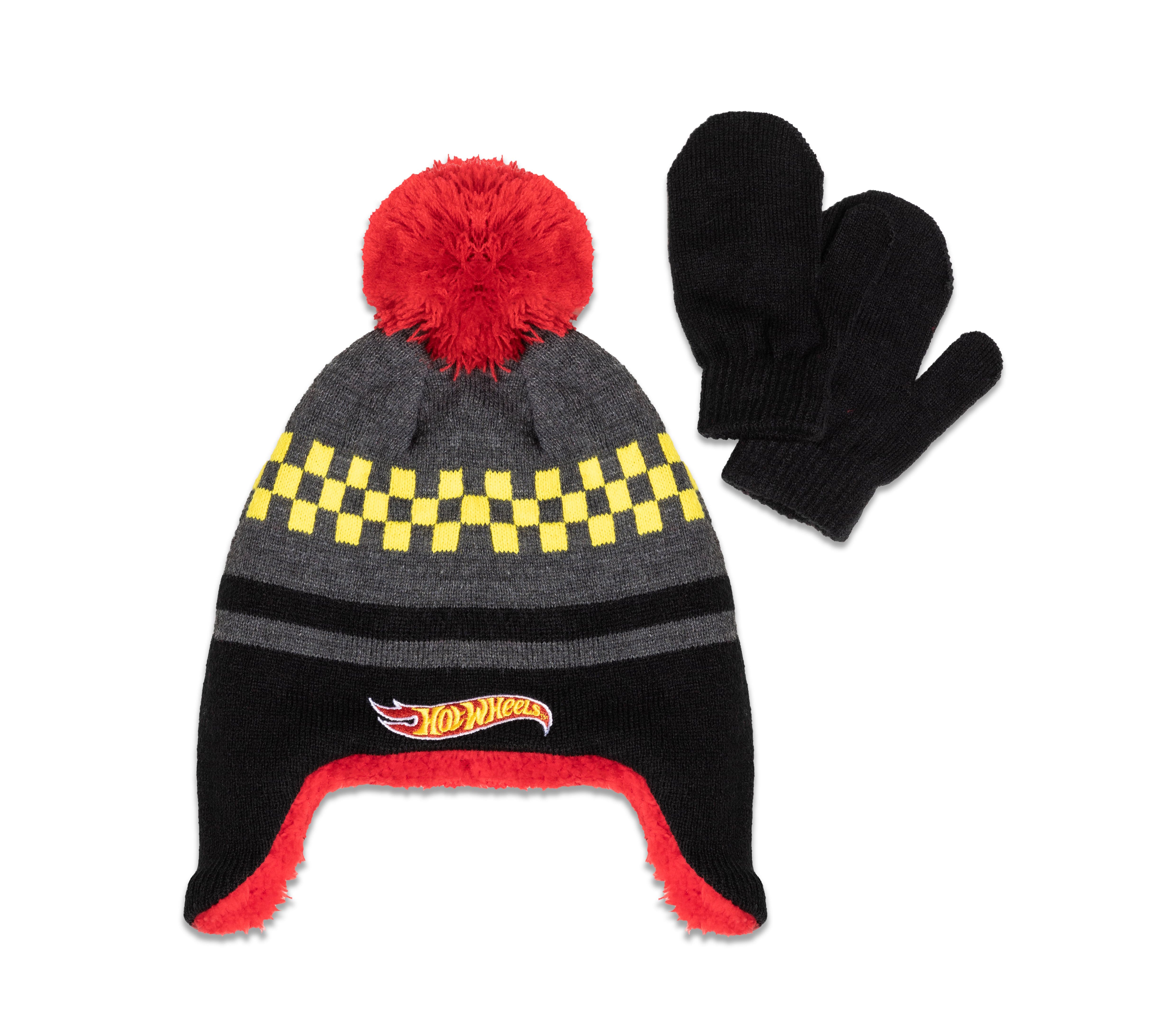 Hot Wheels Mattel Kids Beanie and Mittens Red