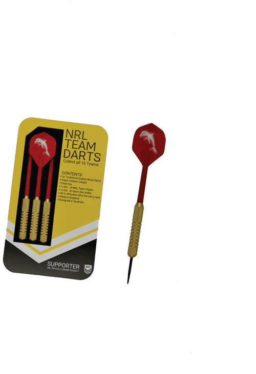 NRL Brass Darts 3 X Darts Flights & Shafts In Case