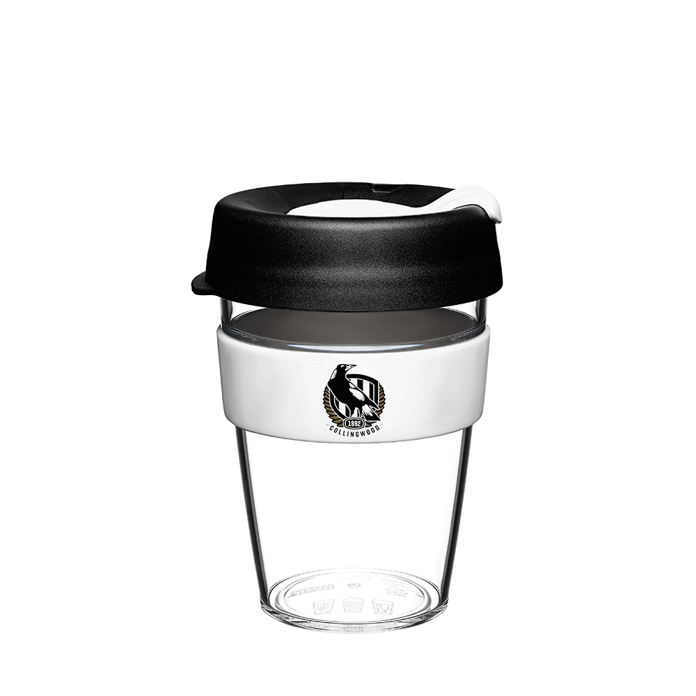 COLLINGWOOD MAGPIES AFL CLEAR PLASTIC KEEPCUP_COLLINGWOOD MAGPIES_STUBBY CLUB