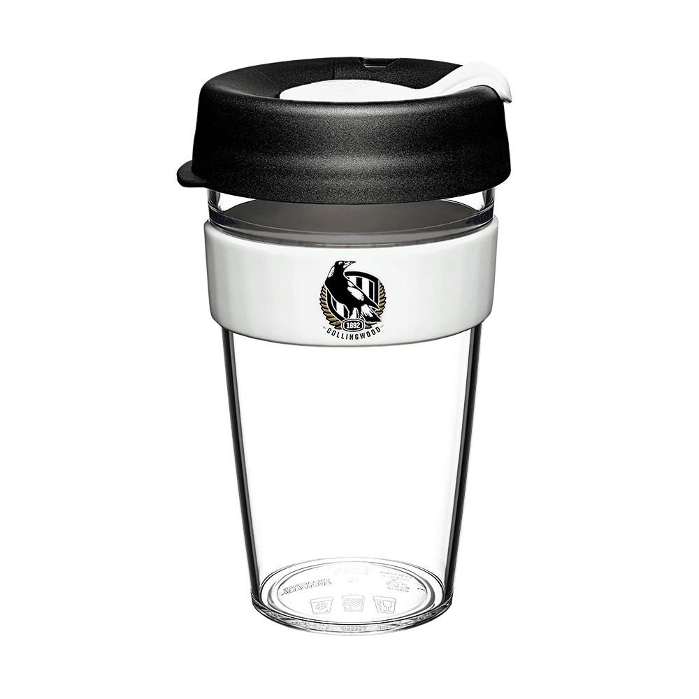 COLLINGWOOD MAGPIES AFL CLEAR PLASTIC KEEPCUP_COLLINGWOOD MAGPIES_STUBBY CLUB