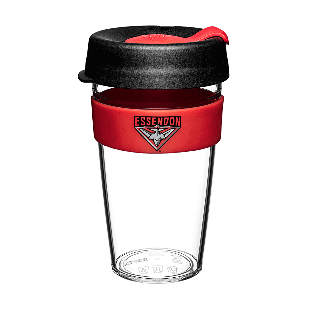 ESSENDON BOMBERS AFL BREW CLEAR PLASTIC KEEPCUP_ESSENDON BOMBERS_STUBBY CLUB