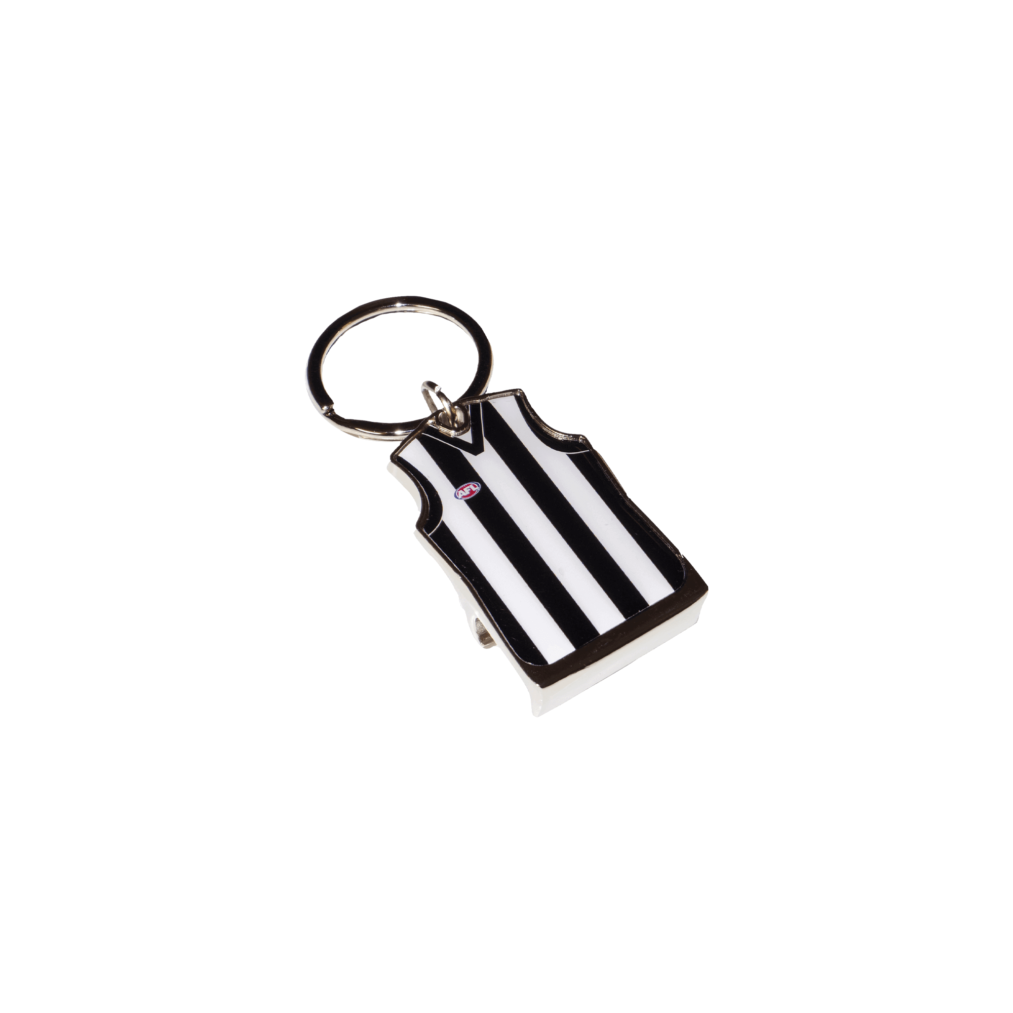 COLLINGWOOD MAGPIES AFL TEAM GUERNSEY BOTTLE OPENER KEYRING_COLLINGWOOD MAGPIES_STUBBY CLUB
