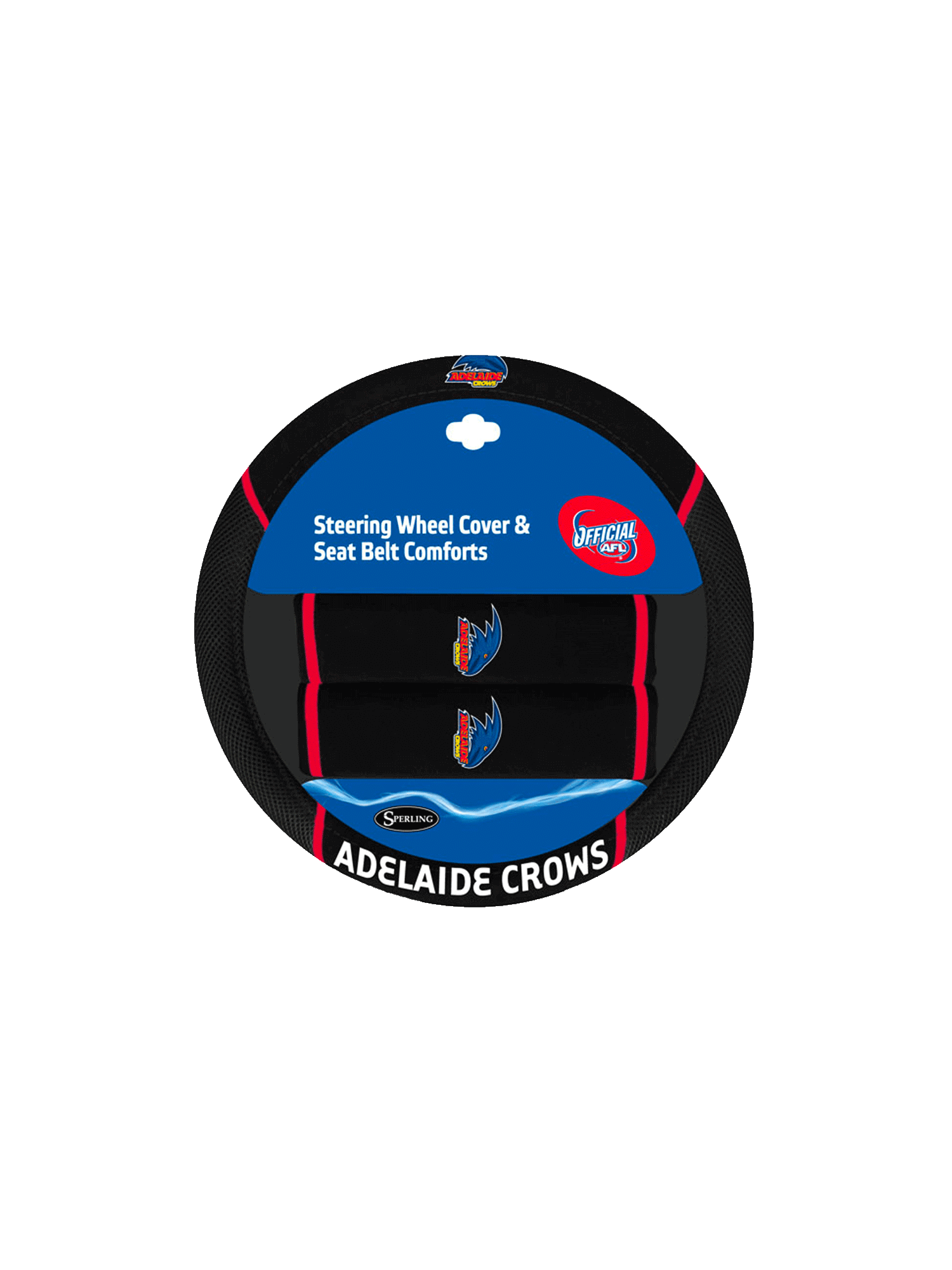 ADELAIDE CROWS STEERING WHEEL COVER AND SEAT BELT COMFORT SET_ADELAIDE CROWS_ STUBBY CLUB
