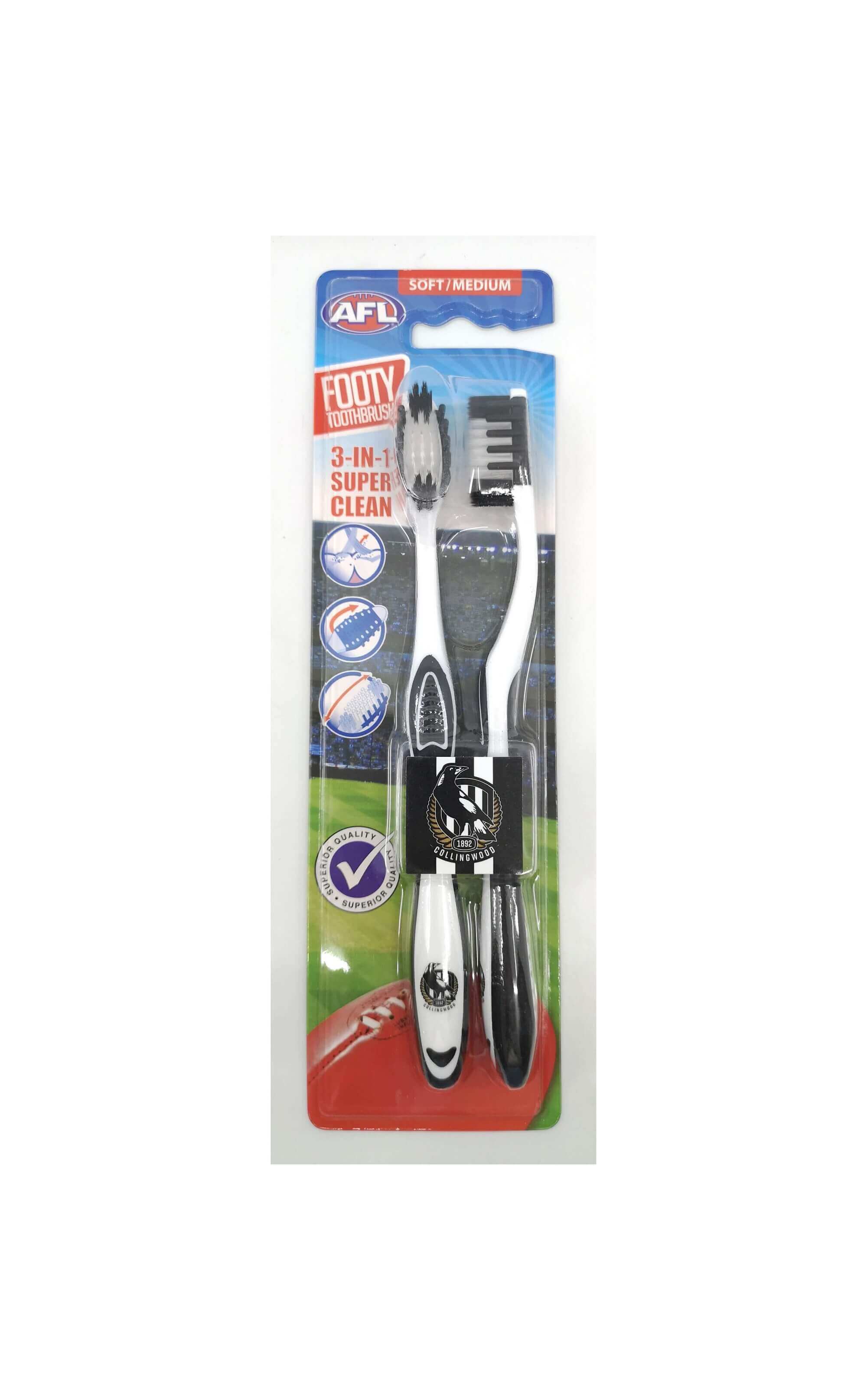 COLLINGWOOD MAGPIES AFL TOOTHBRUSH 2 PACK_COLLINGWOOD MAGPIES_STUBBY CLUB