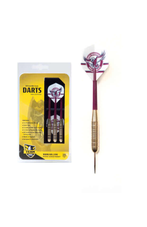 MANLY SEA EAGLES NRL BRASS DARTS 3 X DARTS FLIGHTS & SHAFTS IN CASE_MANLY SEA EAGLES_STUBBY CLUB
