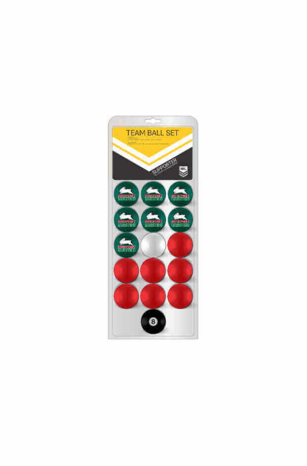 NRL OFFICIAL 16 POOL BALL SET_SOUTH SYDNEY RABBITOHS_STUBBY CLUB