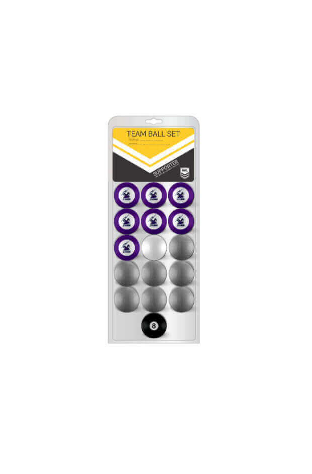 NRL OFFICIAL 16 POOL BALL SET_MELBOURNE STORM_STUBBY CLUB