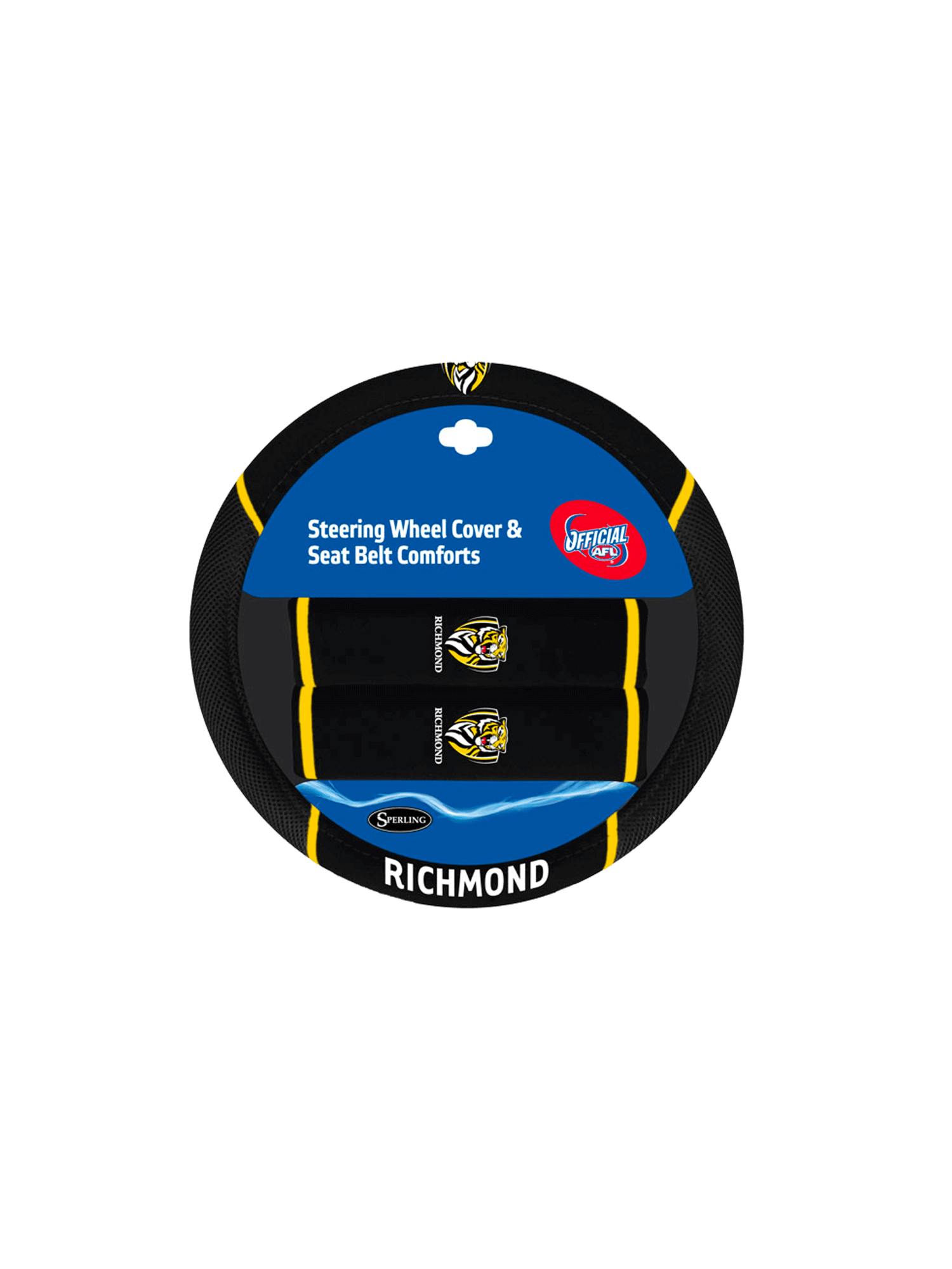 RICHMOND TIGERS STEERING WHEEL COVER AND SEAT BELT COMFORTS_RICHMOND TIGERS_STUBBY CLUB