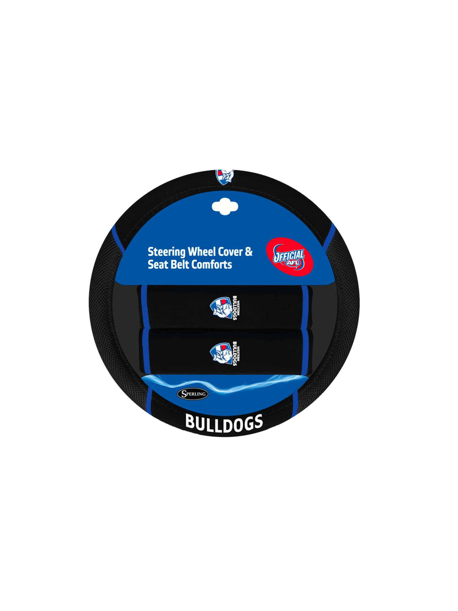 WESTERN BULLDOGS STEERING WHEEL COVER AND SEATBELT COMFORTS SET_WESTERN BULLDOGS_STUBBY CLUB
