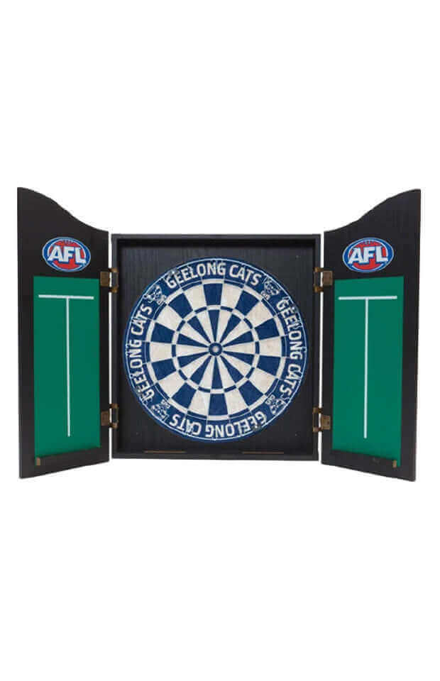 AFL DARTBOARD + CABINET_GEELONG CATS_STUBBY CLUB
