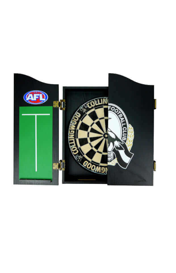 AFL DARTBOARD + CABINET_COLLINGWOOD MAGPIES_STUBBY CLUB