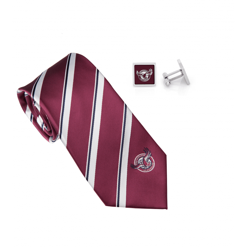 MANLY SEA EAGLES NRL TIE AND CUFFLINKS SET_MANLY SEA EAGLES_STUBBY CLUB