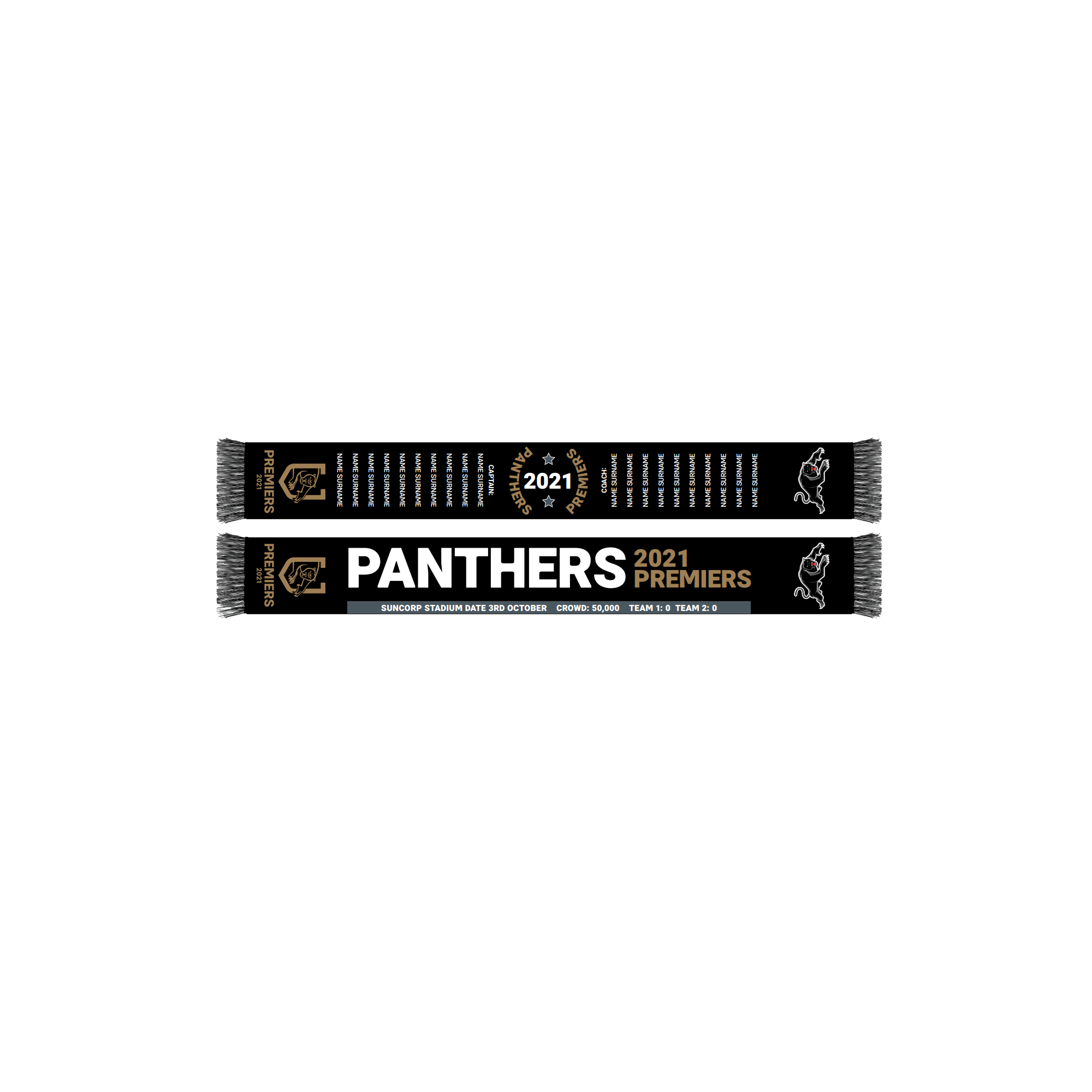 PENRITH PANTHERS NRL PREMIERS SCARF_PENRITH PANTHERS_STUBBY CLUB