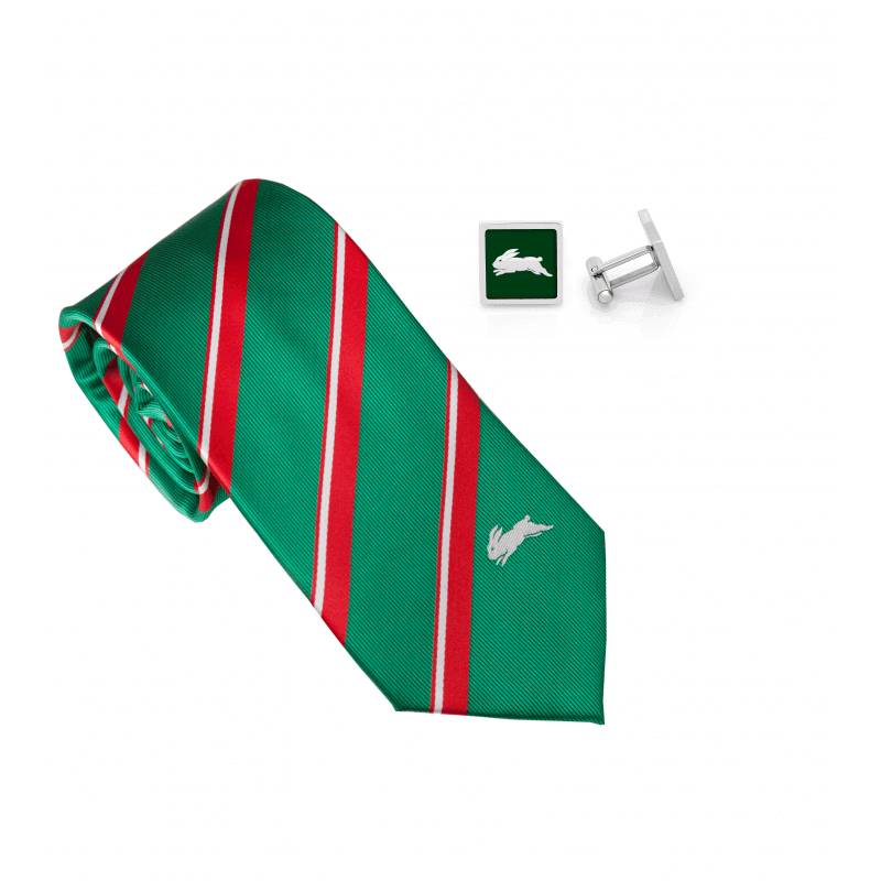 SOUTH SYDNEY RABBITOHS NRL TIE AND CUFFLINKS SET_SOUTH SYDNEY RABBITOHS_STUBBY CLUB