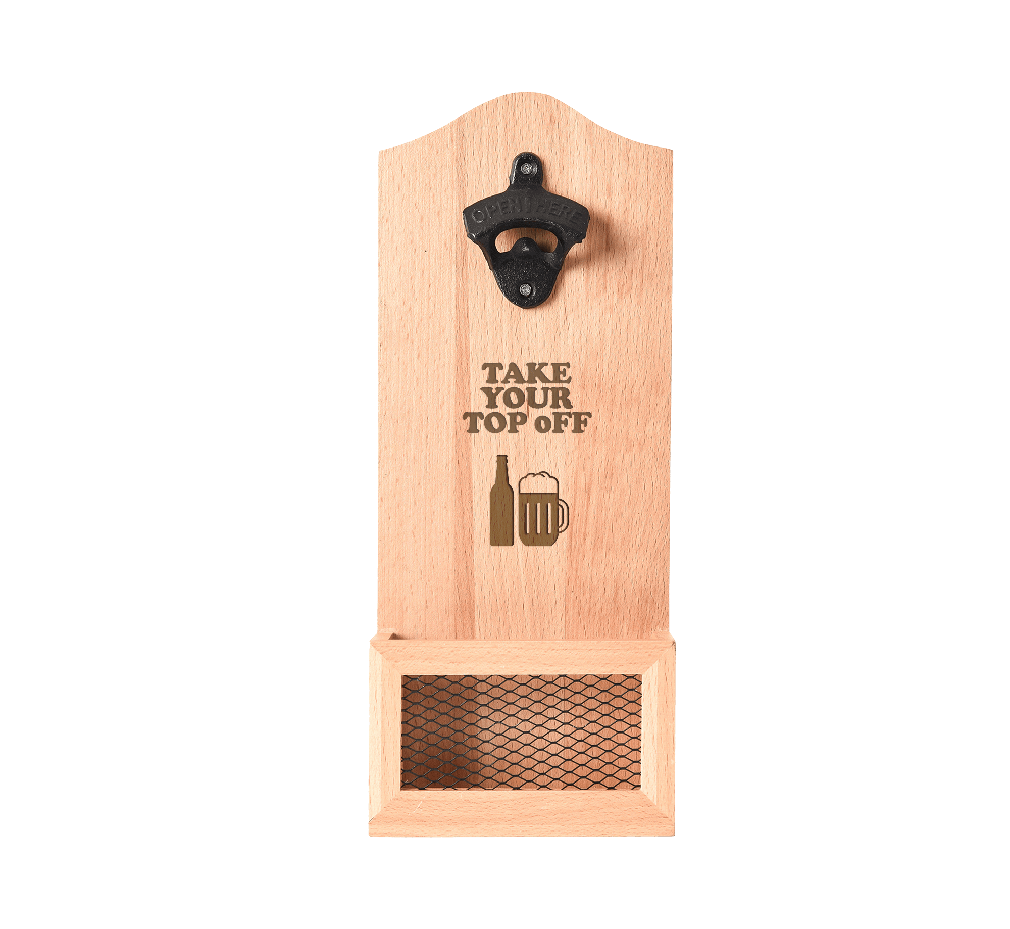 WOODEN WALL MOUNTED BOTTLE OPENER "TAKE YOUR TOP OFF"_TEAM_STUBBY CLUB